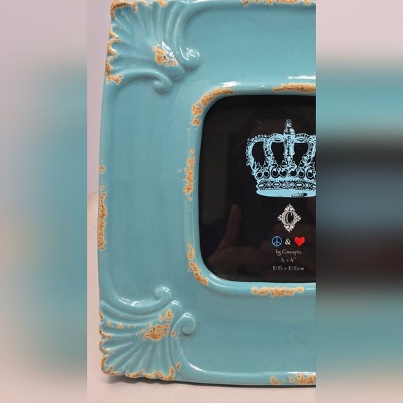 Concepts In Time Turquoise Distressed Ceramic Picture Frame 4x4 Farmhouse Rustic - Picture 2 of 12